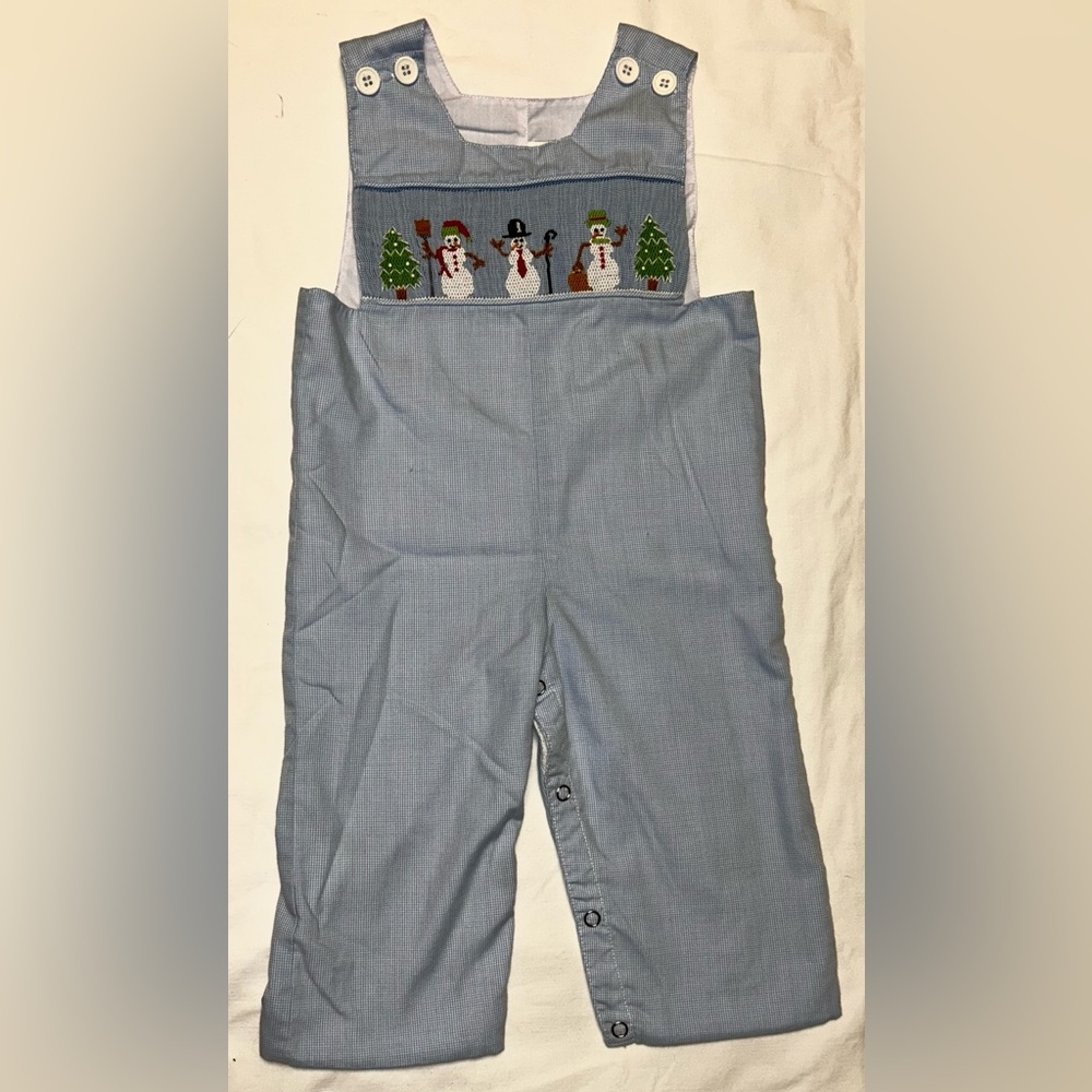 Mom and Me snowman smocked and embroidered Jon Jon sz 9 months EUC